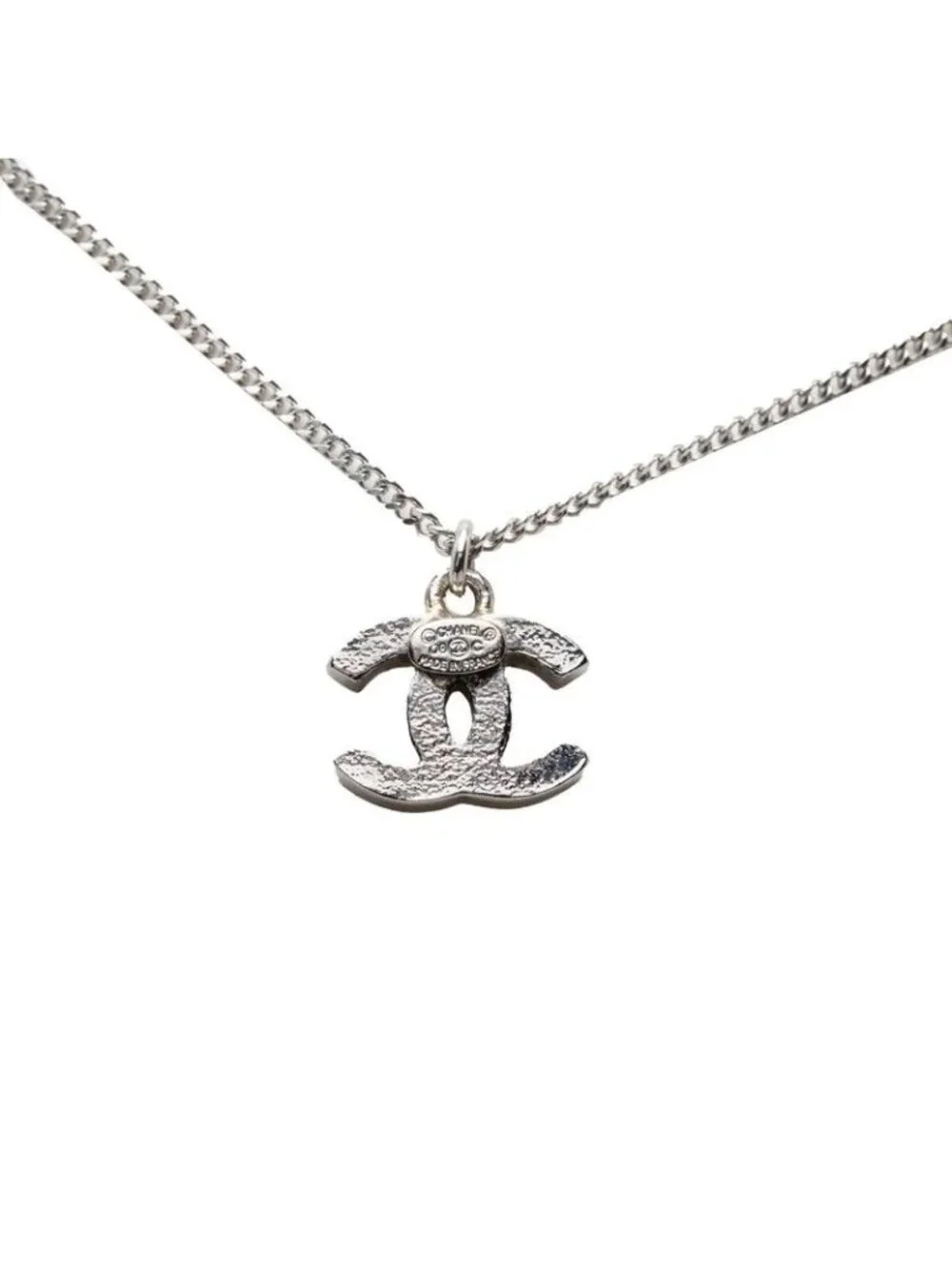 Chanel CC Logo Necklace Silver Metal